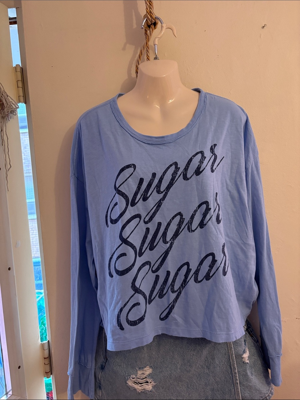 aerie Light Blue 'Sugar' Long Sleeve Cropped Sweatshirt
